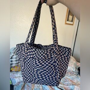 SOLD Baggu mini cloud tote in purple /indigo trippy checker